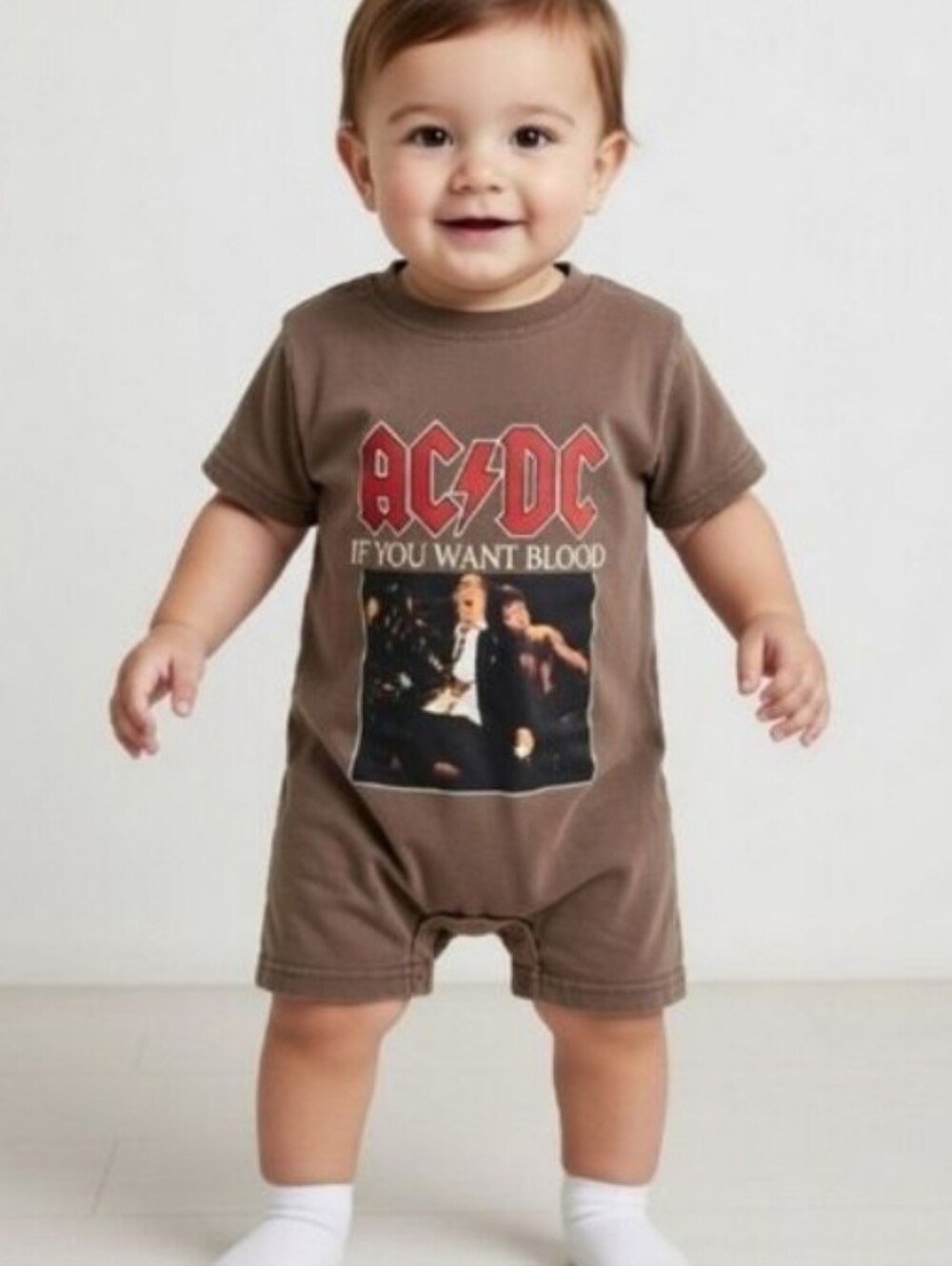 Brown AC/DC Infant Toddler One Piece Shorts Romper